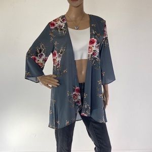 Women’s 3/4 sleeve floral chiffon casual cardigan